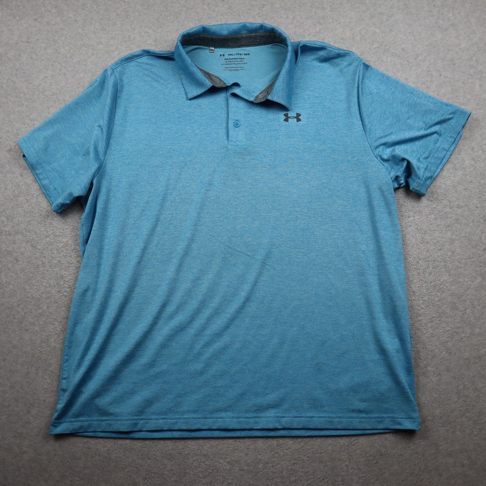 Under Armour Polo Shirt Mens XXL Playoff Polo Blue Heathered Short Sleeve Loose